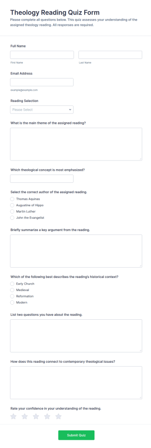 Theology Reading Quiz Form Template