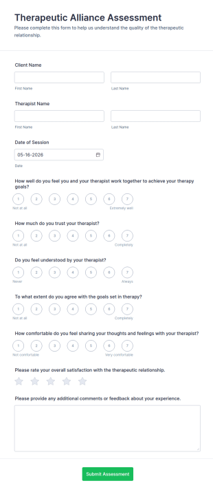 Therapeutic Alliance Assessment Form Template