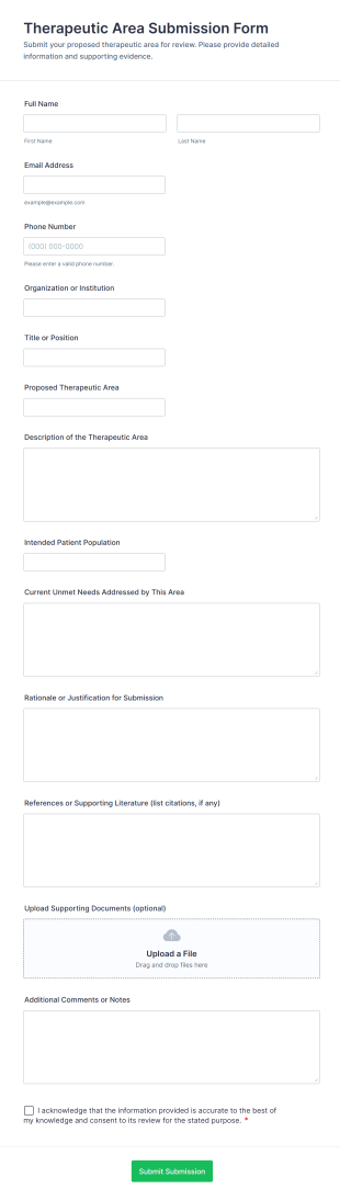 Therapeutic Area Submission Form Template