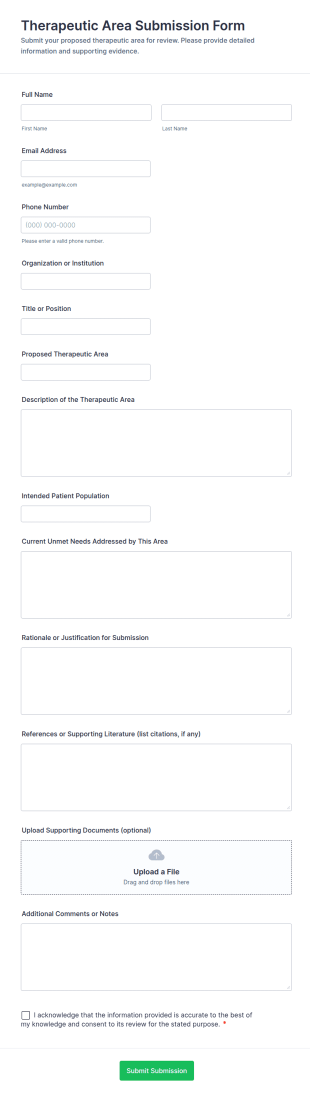 Therapeutic Area Submission Form Template