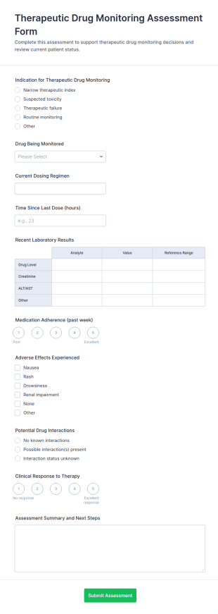 Therapeutic Drug Monitoring Assessment Form Template