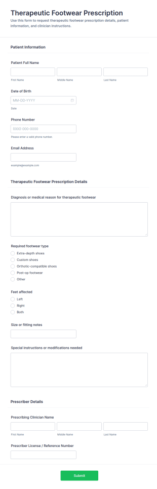 Therapeutic Footwear Prescription Form Template