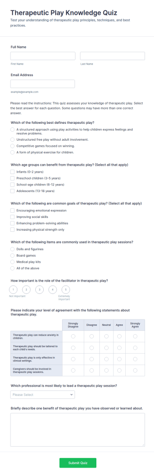 Therapeutic Play Knowledge Quiz Form Template