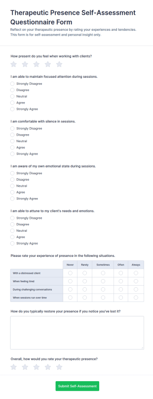 Therapeutic Presence Self Assessment Form Template