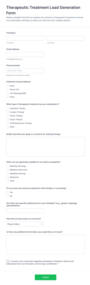 Therapeutic Treatment Lead Generation Form Template