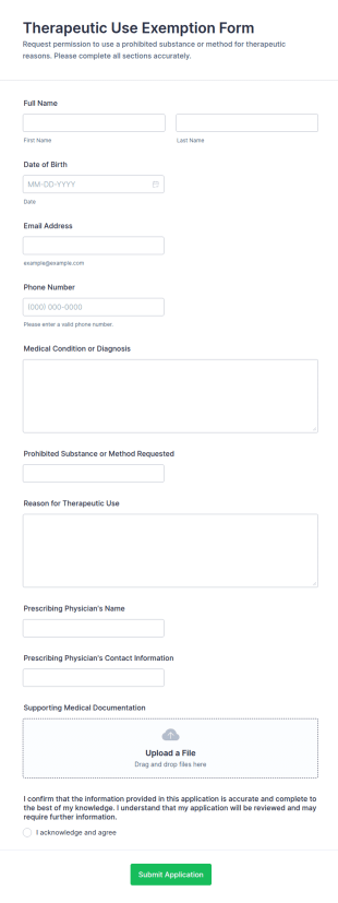 Therapeutic Use Exemption Form Template