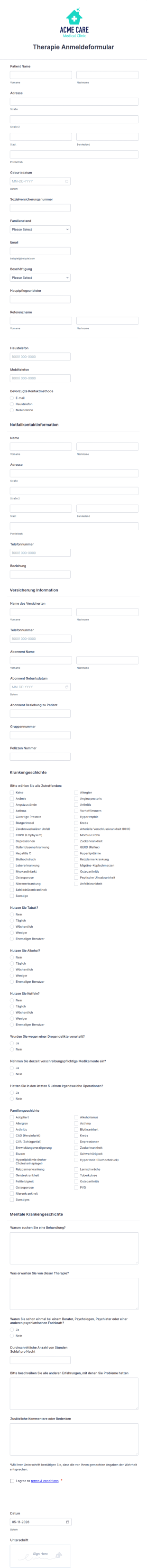 Therapie Anmeldeformular