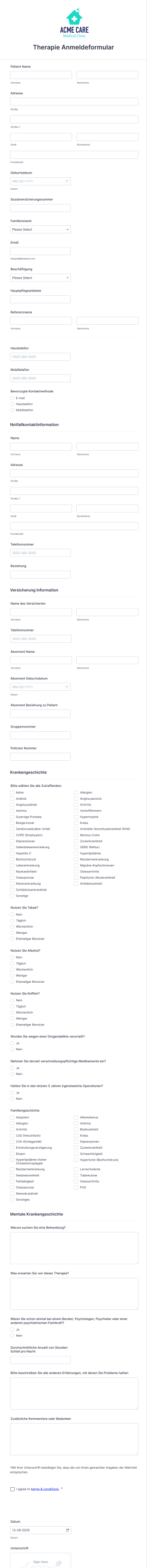 Therapie Anmeldeformular