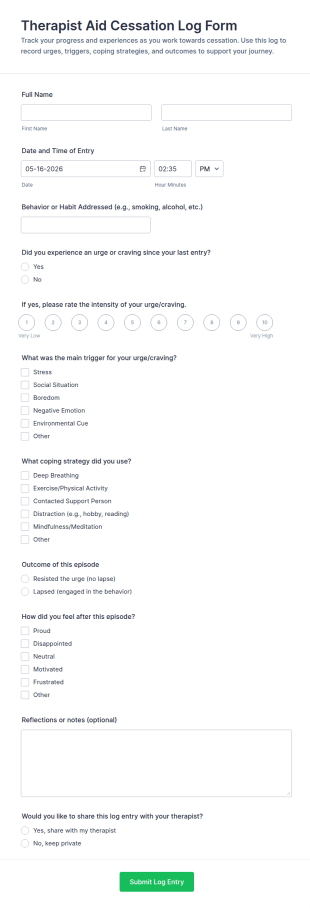 Therapist Aid Cessation Log Form Template