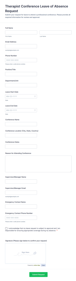 Therapist Conference Leave Of Absence Request Form Template