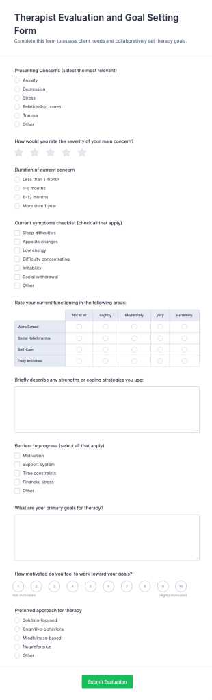 Therapist Evaluation And Goal Setting Form Template
