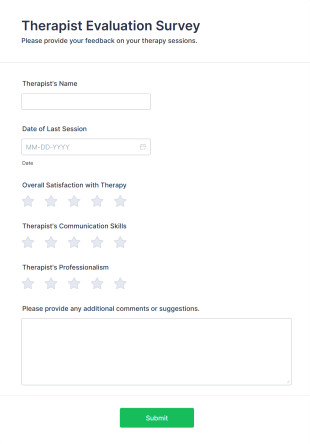 Therapist Evaluation Survey Form Template