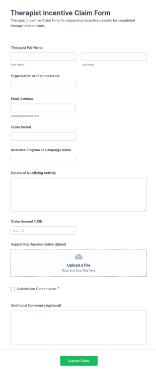 Therapist Incentive Claim Form Template