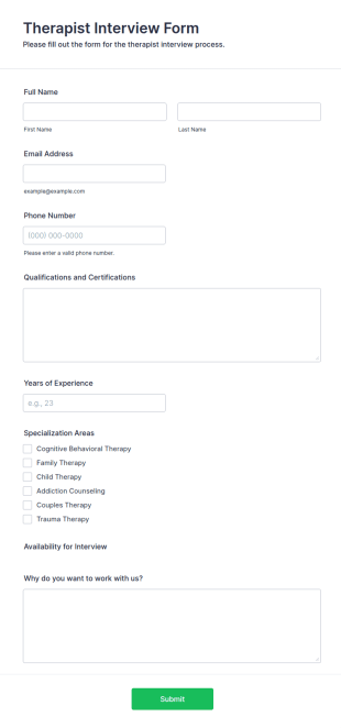 Therapist Interview Form Template