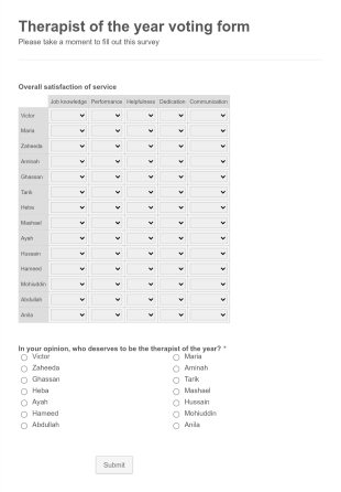 Therapist Of The Year Voting Form Template
