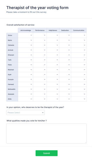 Therapist Of The Year Voting Form Template