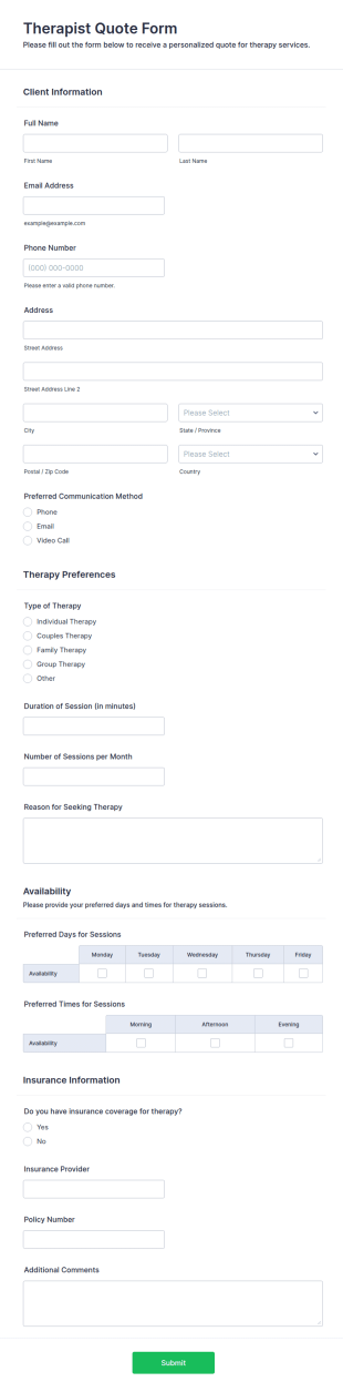 Therapist Quote Form Template