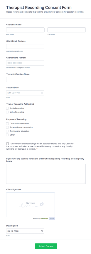 Therapist Recording Consent Form Template