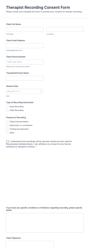 Therapist Recording Consent Form Template