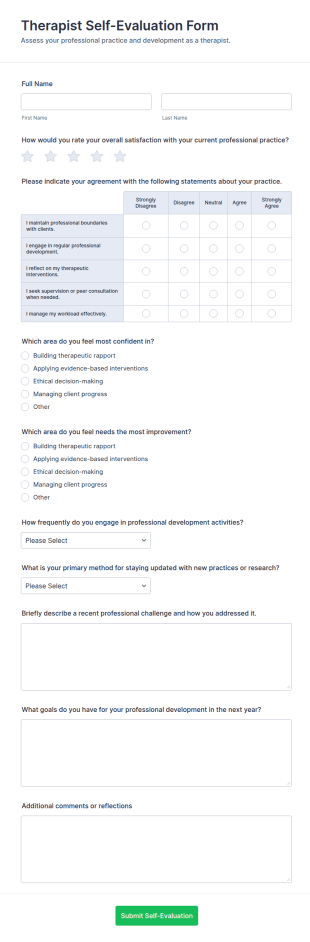 Therapist Self Evaluation Form Template