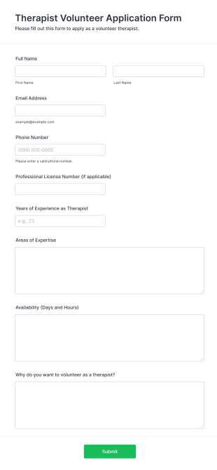 Therapist Volunteer Application Form Template
