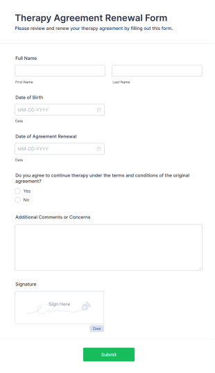 Therapy Agreement Renewal Form Template