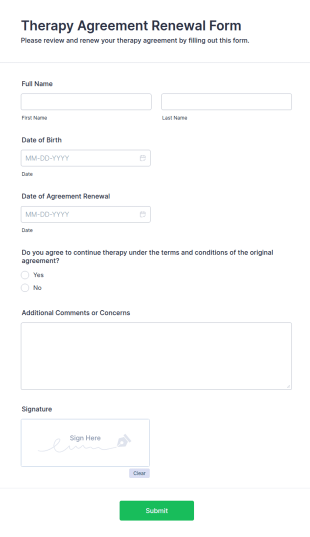Therapy Agreement Renewal Form Template