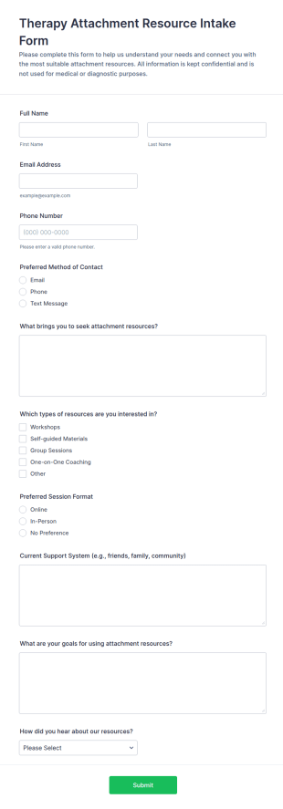 Therapy Attachment Resource Intake Form Template