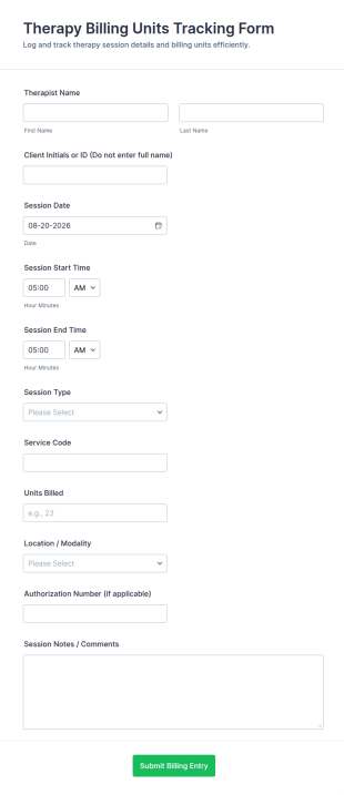 Therapy Billing Units Tracking Form Template