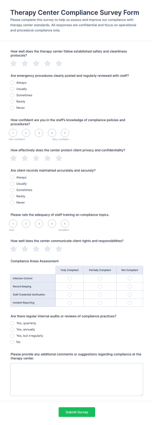 Therapy Center Compliance Survey Form Template
