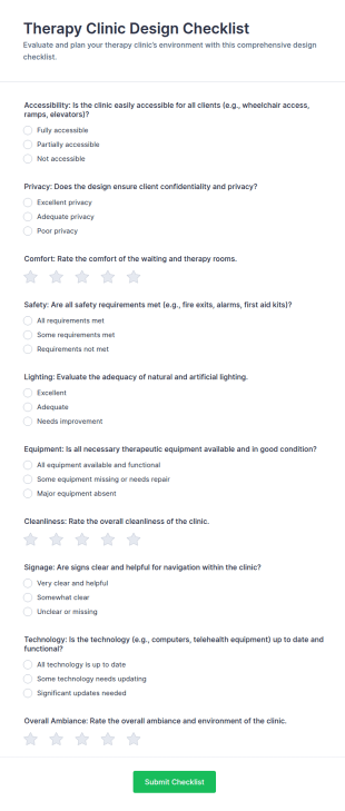 Therapy Clinic Design Checklist Form Template