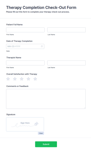 Therapy Completion Check Out Form Template
