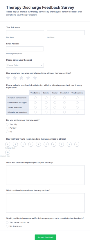Therapy Discharge Feedback Survey Form Template