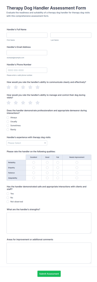 Therapy Dog Handler Assessment Form Template