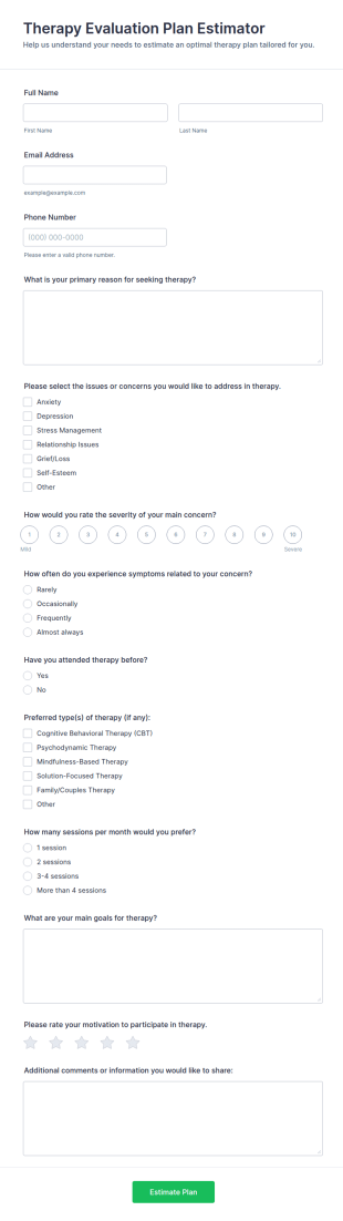 Therapy Evaluation Plan Estimator Form Template
