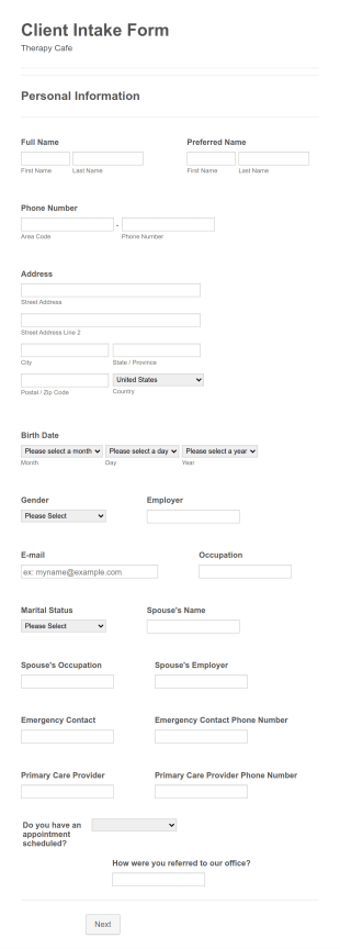 Therapy Intake Form Template