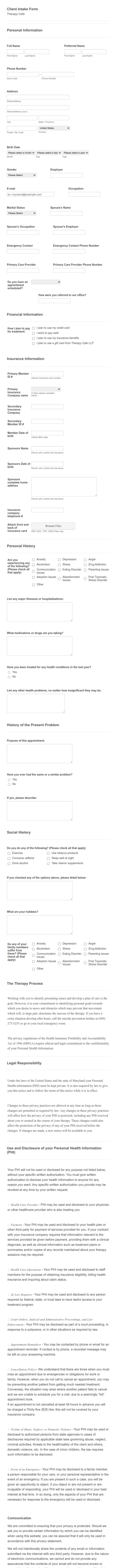 Therapy Intake Form Template