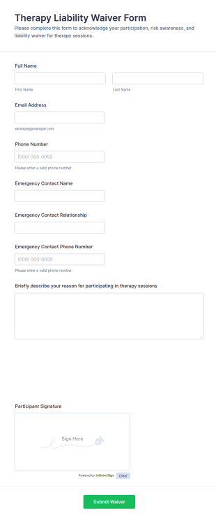 Therapy Liability Waiver Form Template