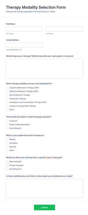 Therapy Modality Selection Form Template