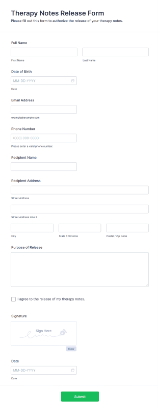 Therapy Notes Release Form Template