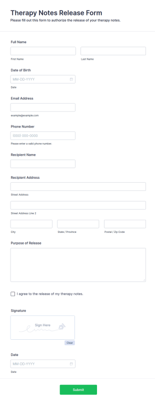 Therapy Notes Release Form Template