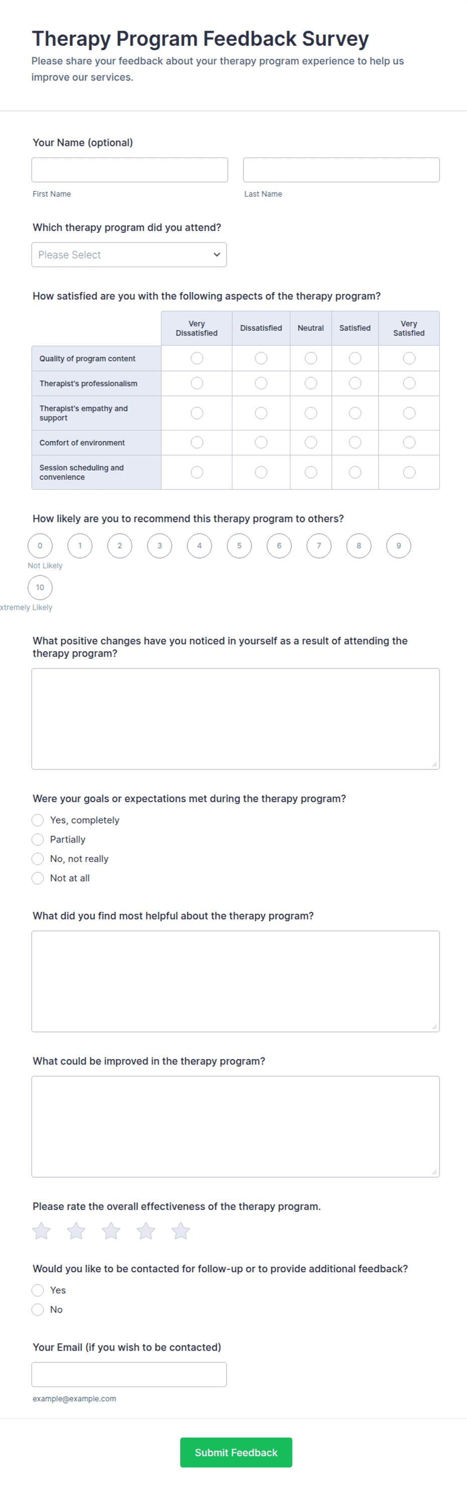 Therapy Program Feedback Survey Form Template | Jotform