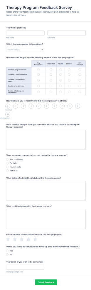 Therapy Program Feedback Survey Form Template