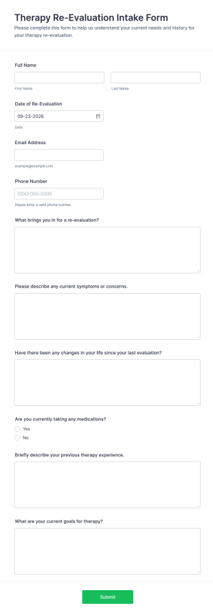 Therapy Re Evaluation Intake Form Template