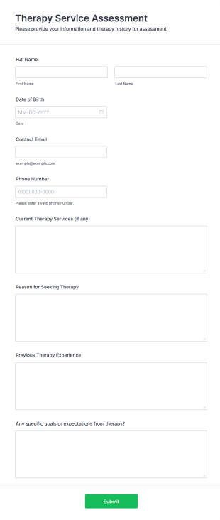 Therapy Service Assessment Form Form Template