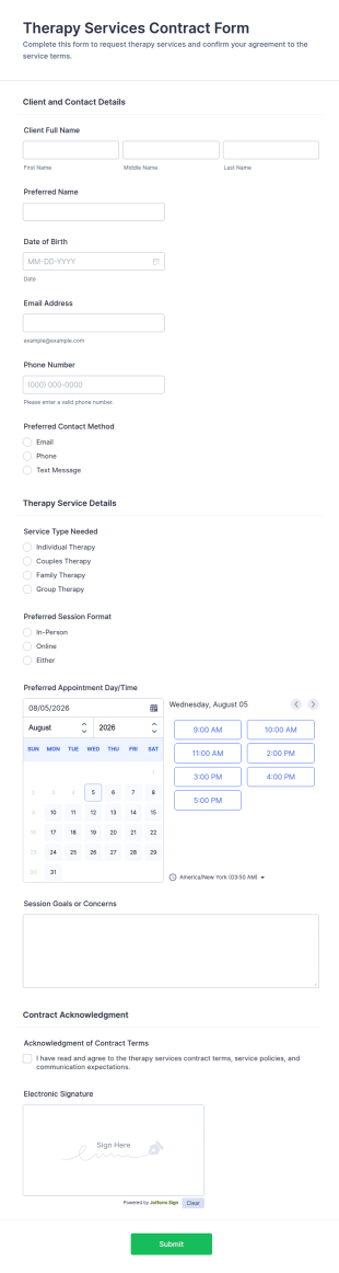 Therapy Services Contract Form Template