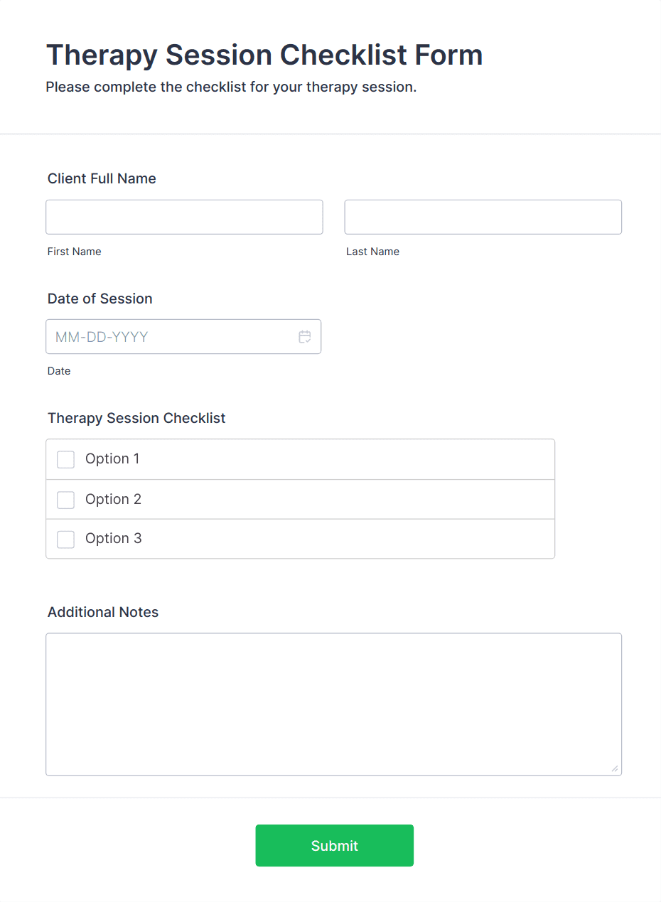 Therapy Session Checklist Form Template | Jotform
