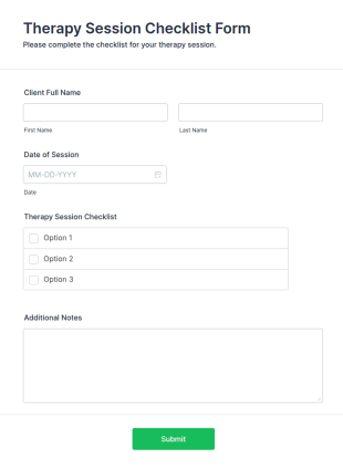 Therapy Session Checklist Form Template