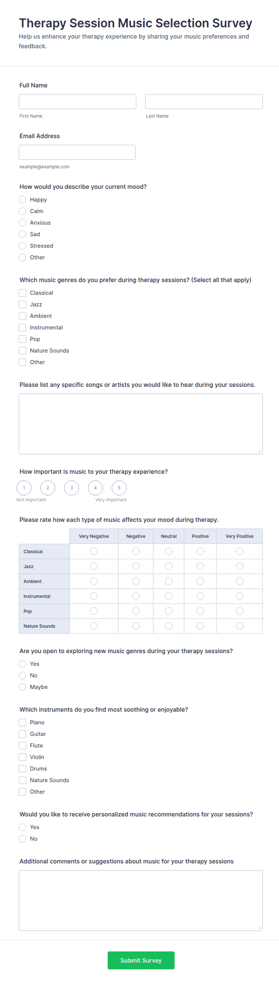 Therapy Session Music Selection Survey Form Template | Jotform