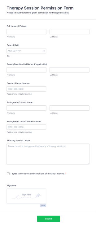Therapy Session Permission Form Form Template